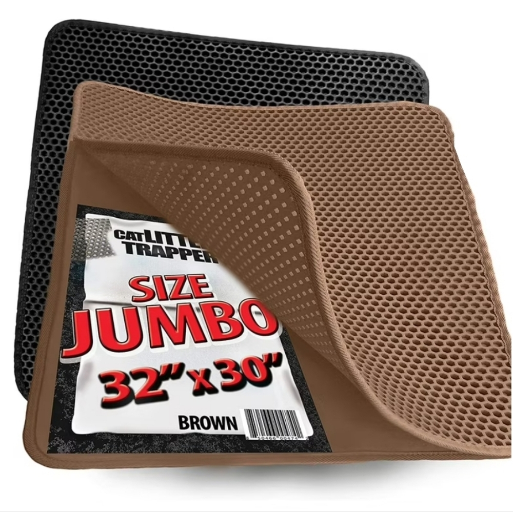 Jumbo 32"x30" Cat Litter Mat, Waterproof, EZ Clean, Traps Litter